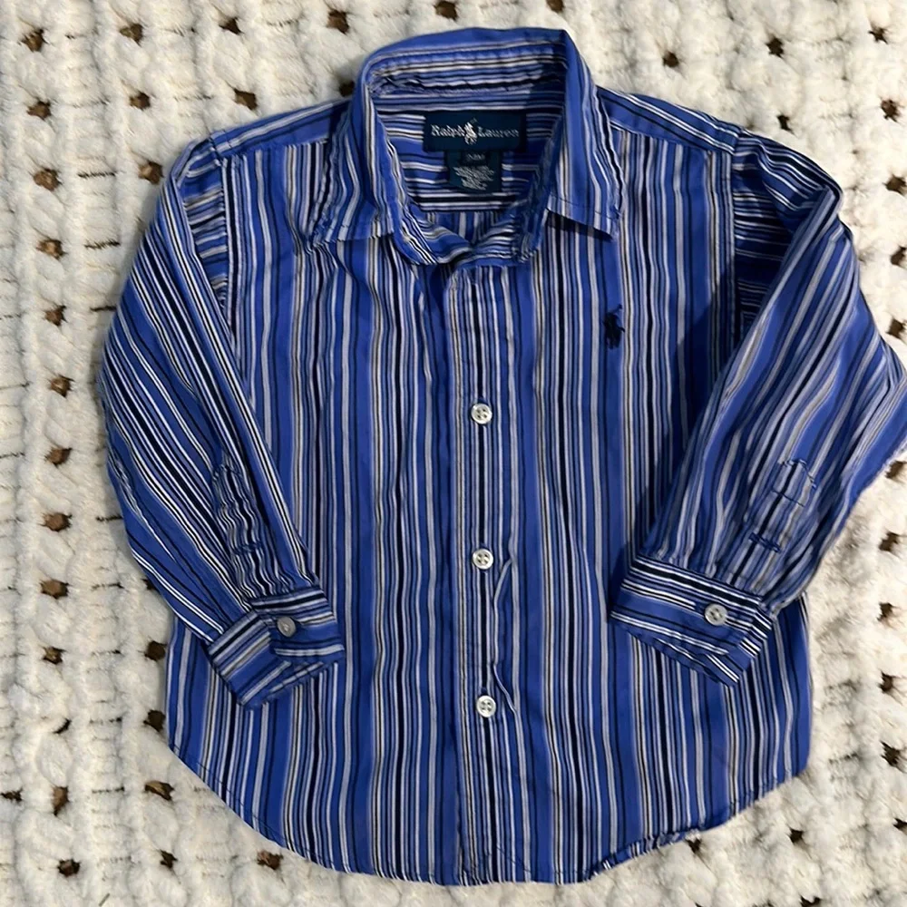 Ralph Lauren Boys blue and white stripe shirt 24 months nwot